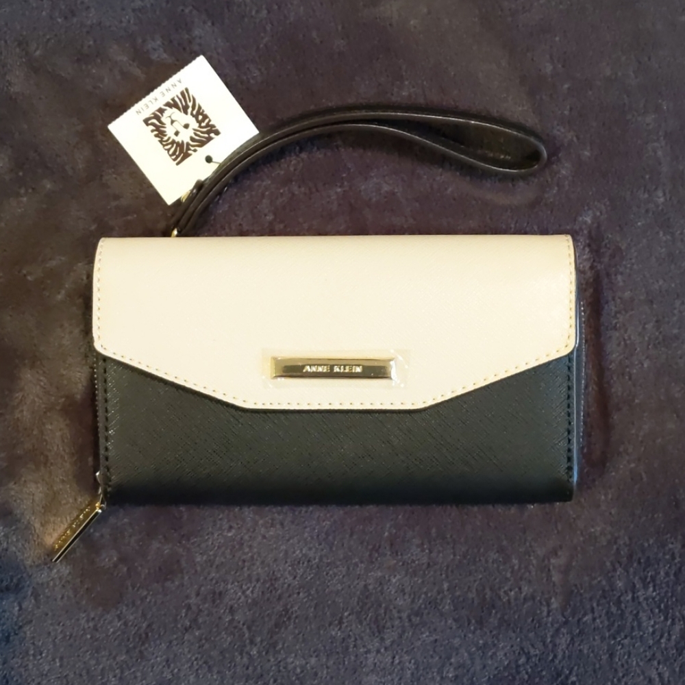 Anne Klein Black + Cream Wallet w/ Strap